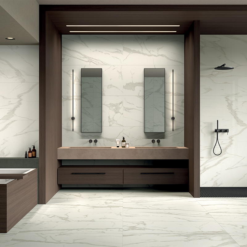Muse 2 white marble stone wall tile floor bathroom shower toronto ontario canada