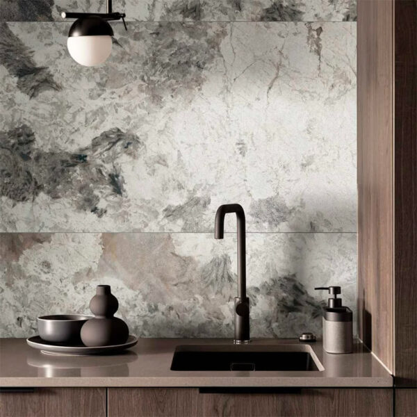 dramatic veining marble stone wall tile floor toronto ontario kitchen backsplash