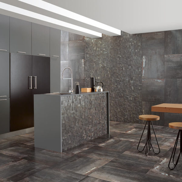 iron metallic wall tile floor kitchen decor backsplash island toronto